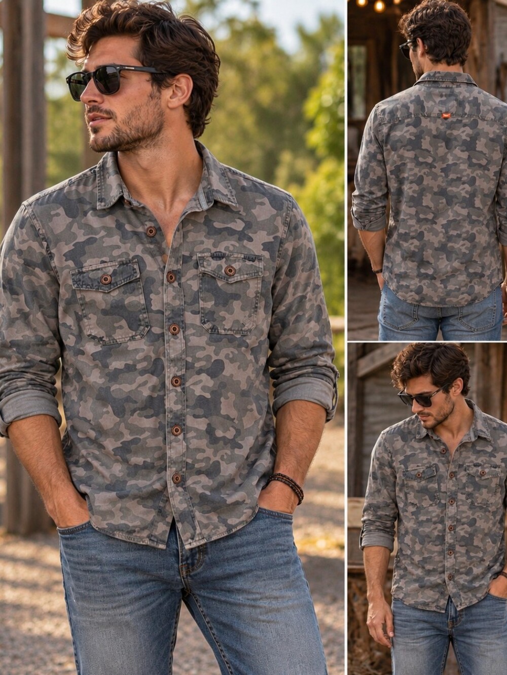 Superdry Flatland Camo Shirt Men's L Gray Military Streetwear Grunge Utility